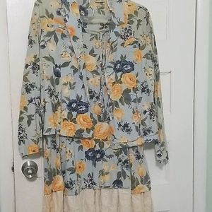 Light blue floral 2- piece Linen top and Skirt